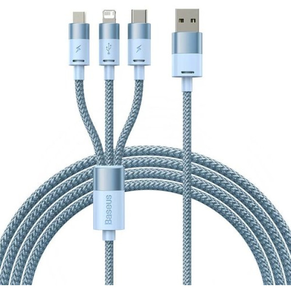 Cabo Carregamento Rápido Starspeed 3em1 Usb To M+L+C 3.5A 1.2M Azul